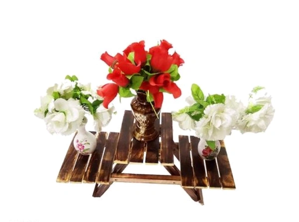 Wooden Multipurpose Folding Pots & Planters Stand With 3 Rack - Free Size, Wooden, Folding, Pack of1